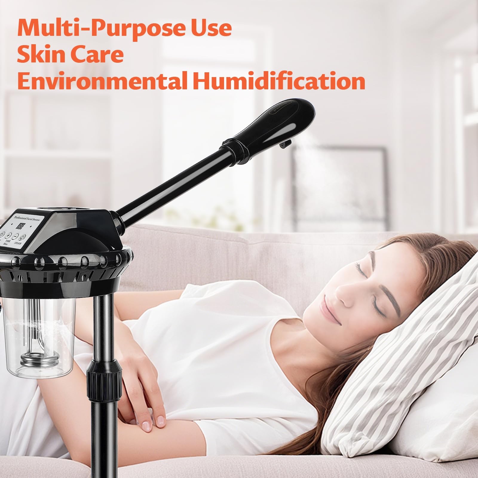 Chetunju Professional Face Steamer, Adjustable Height and Angle, Large, Black
