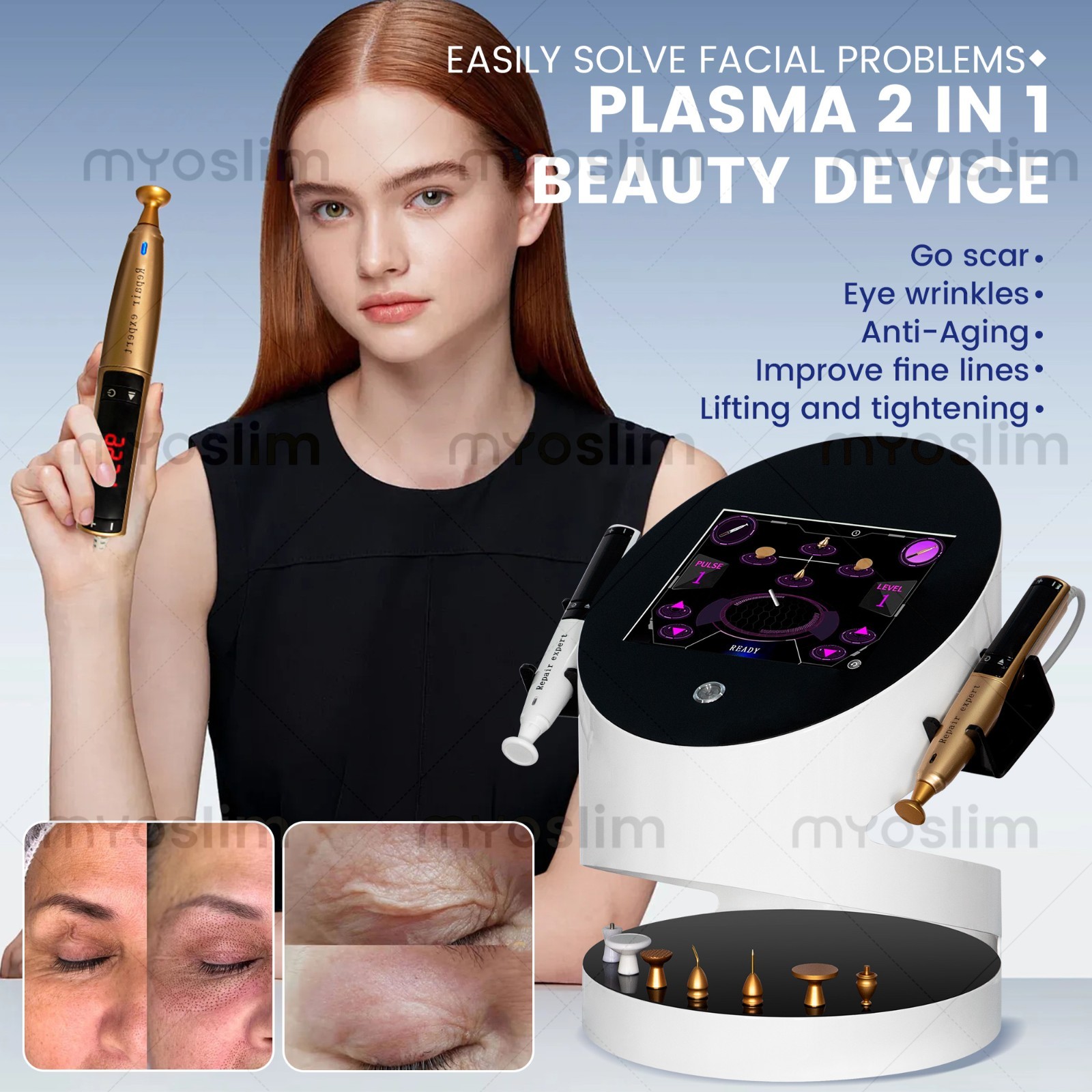 2 in 1 Ozone Gold Plasma Face Care Machine Anti-Aging Skin Lifting Tightening