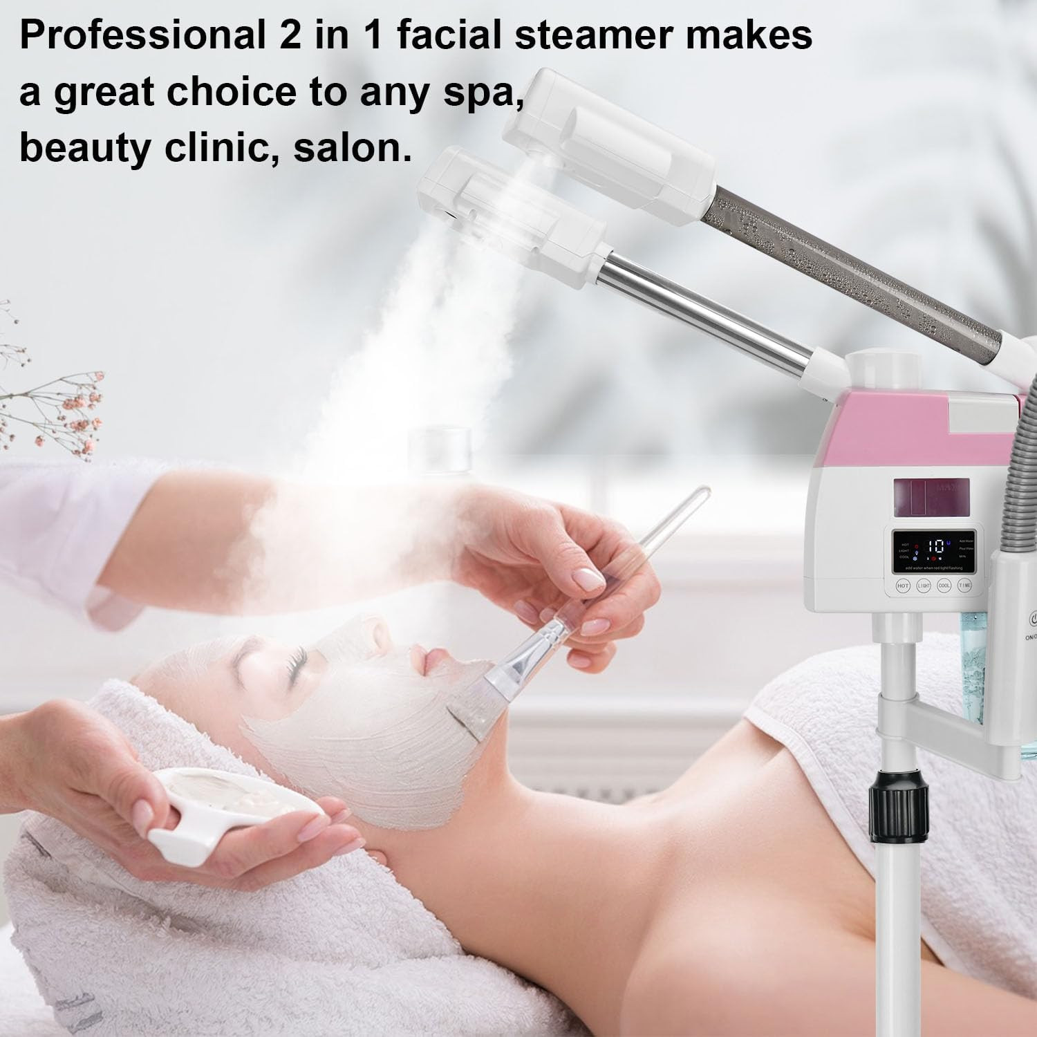 Professional Facial Steamer, 3 in 1 Facial Steamer with 5X Magnifying Lamp Hot&C
