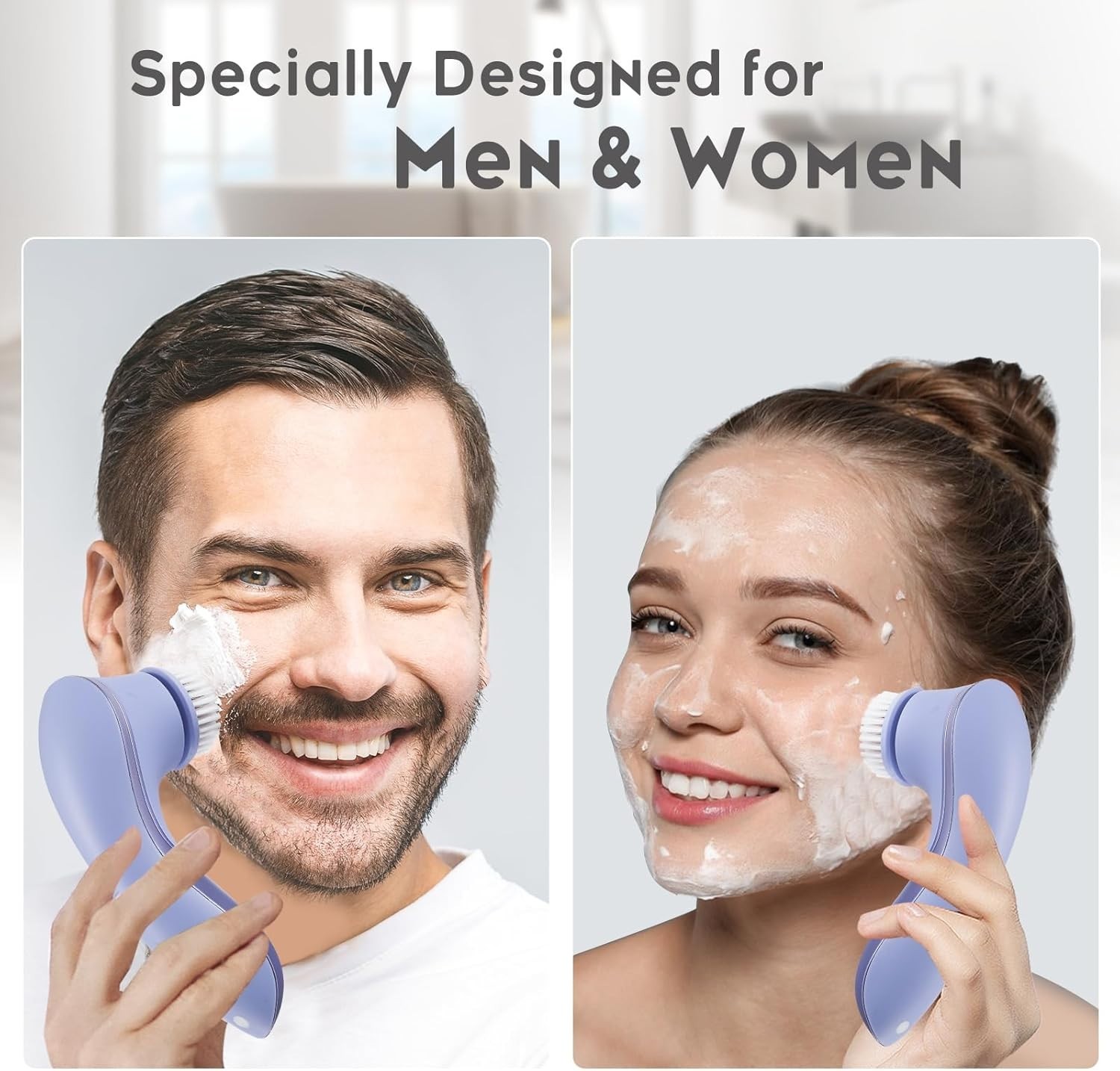 Rechargeable Waterproof Facial Cleansing Brush with 4 Brush Heads – Exfoliating