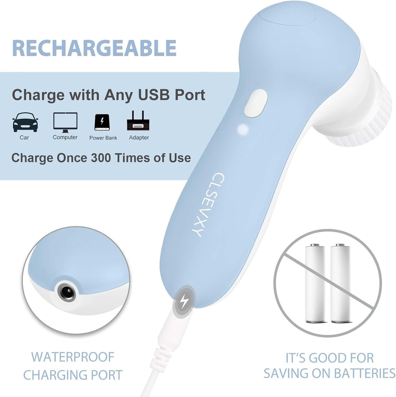 Rechargeable Facial Cleansing Spin Brush Set 7 Heads Exfoliating System