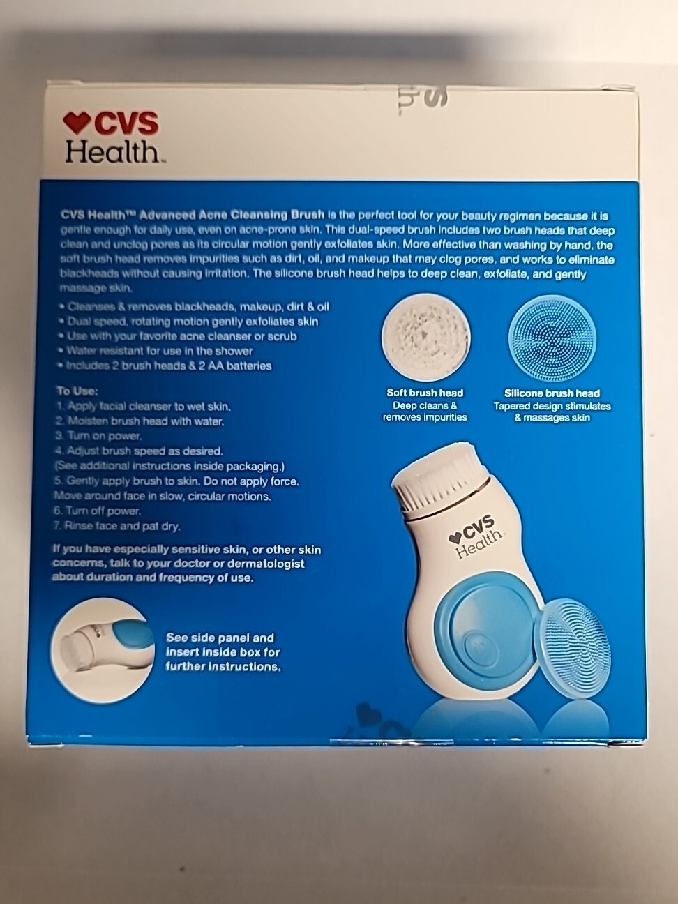 Facial Deep Cleansing Exfoliating Acne w/ 2 Brushes Battery Powered Waterproof