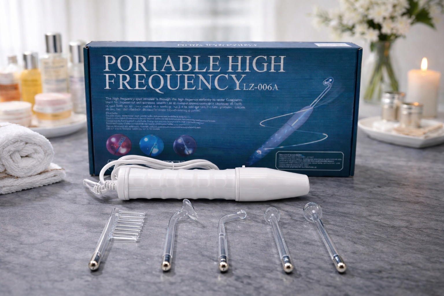 4-IN-1 High Frequency Facial Wand 120KHz Acne Treatment Anti Aging Skin Device