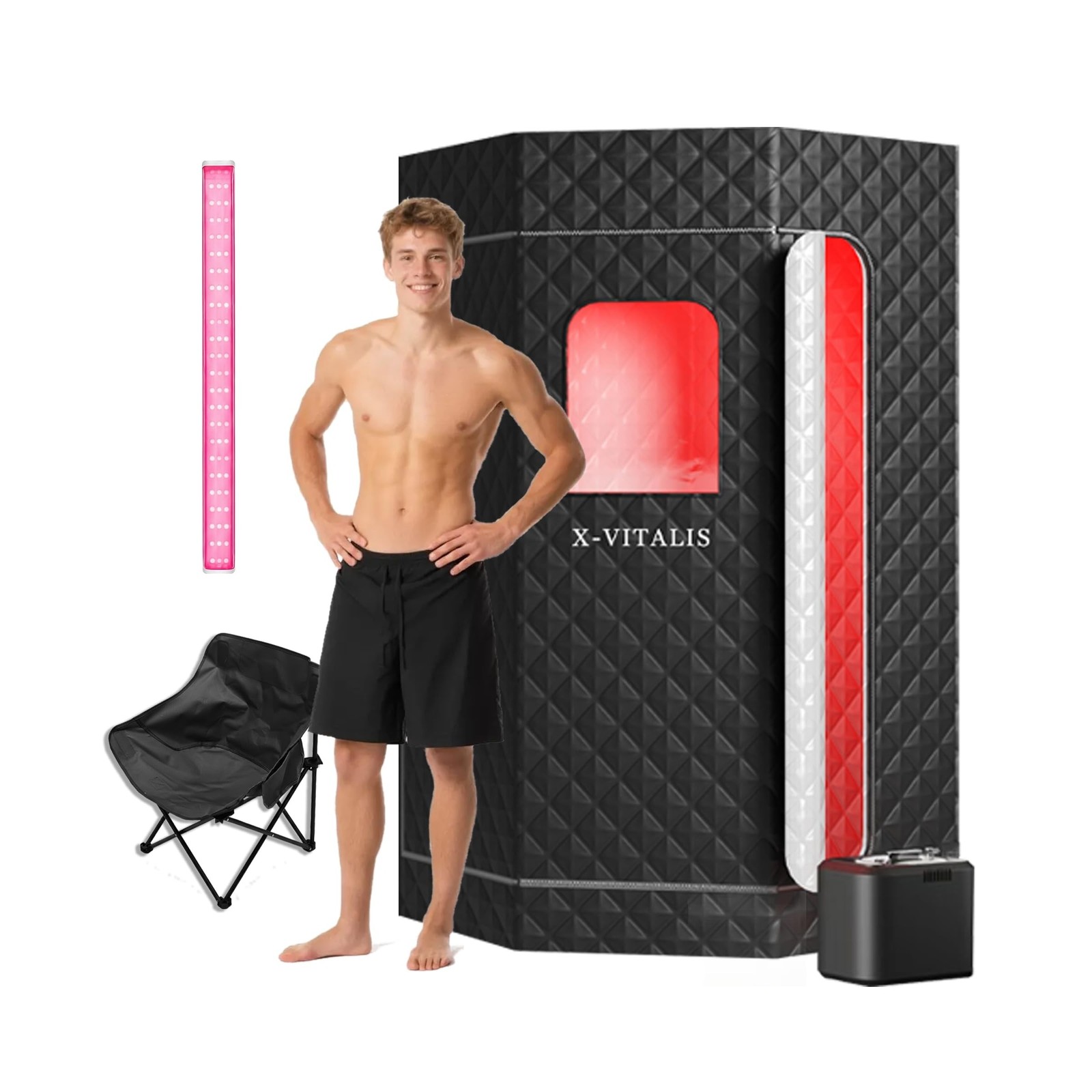 Upgraded Steam Sauna with Red Light Therapy Panel for Personal Home Spa