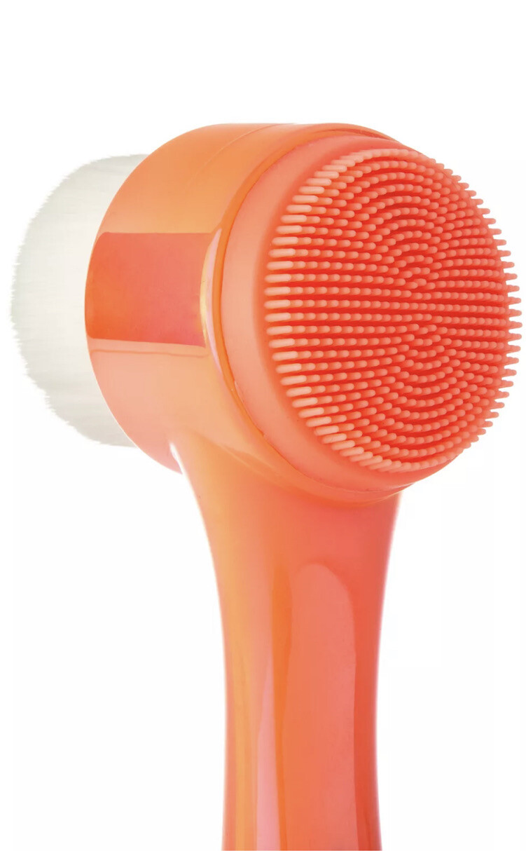 Almost Famous Cleanse It 2in1 Exfoliator Brush Extra Gentle Bristles Coral NIB