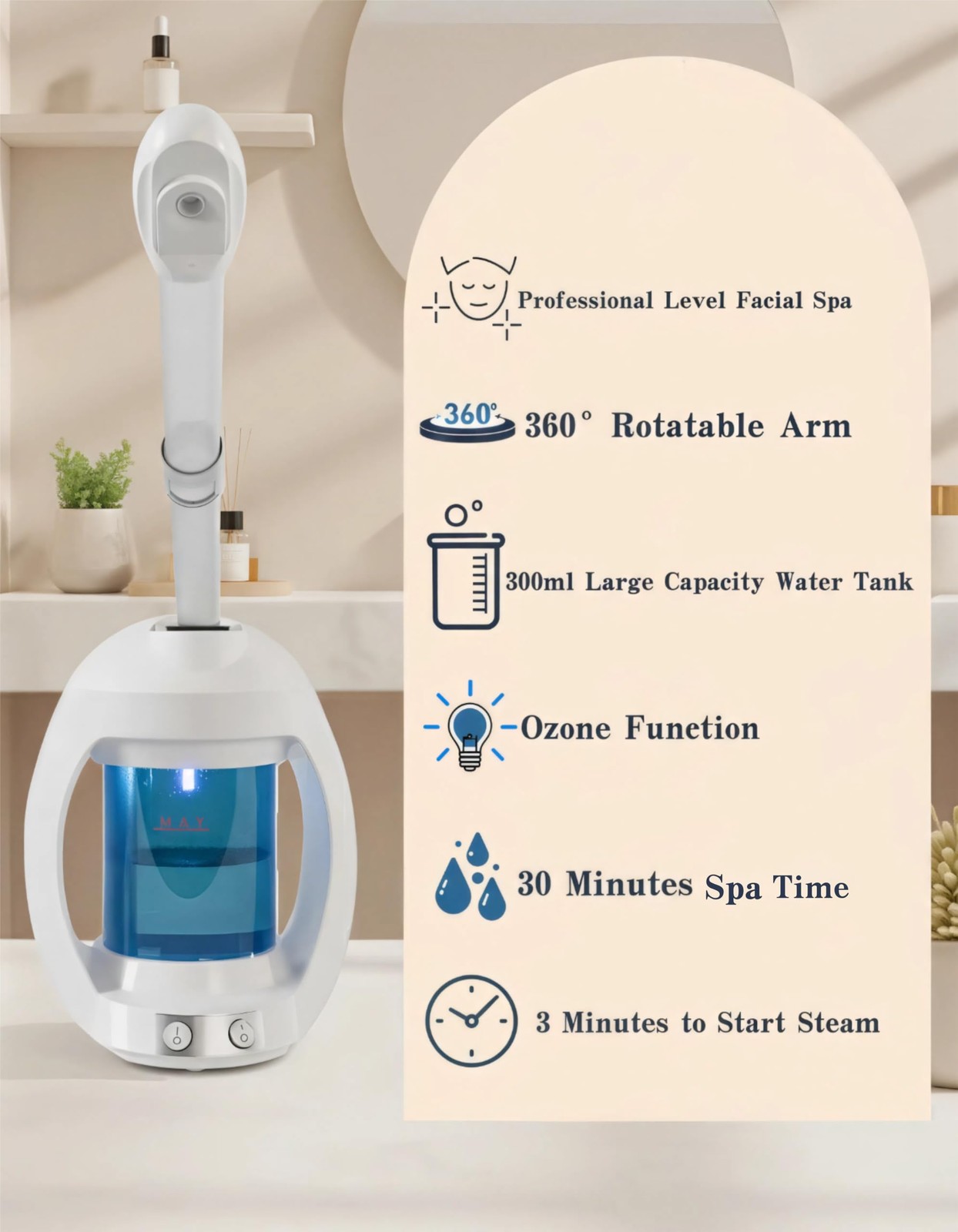 Facial Steamer, Face Steamer for Esthetician and Nano Ionic Portable Ozone Hair