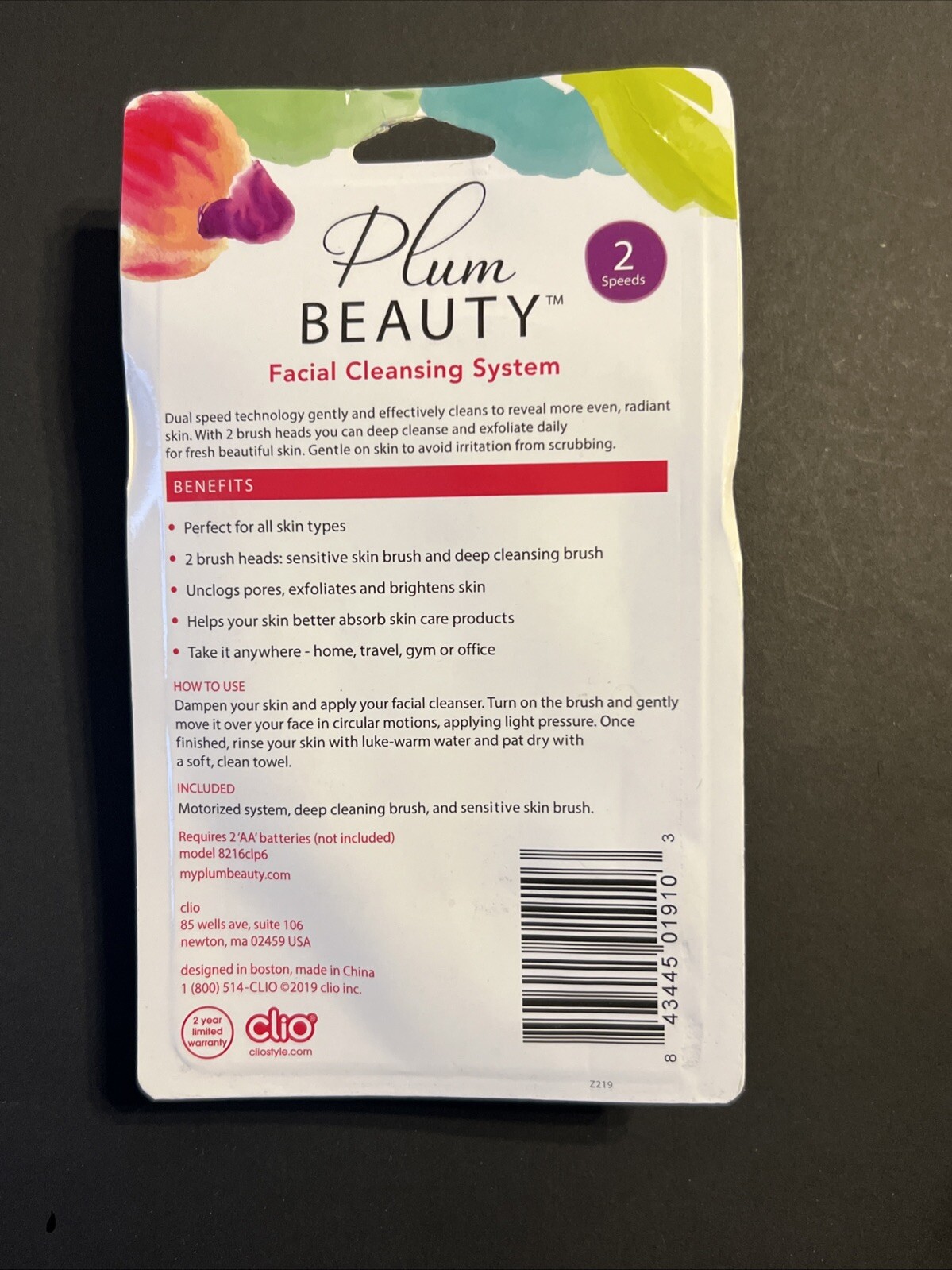 New Plum Beauty Facial Cleansing System 2 Brush Heads NEW