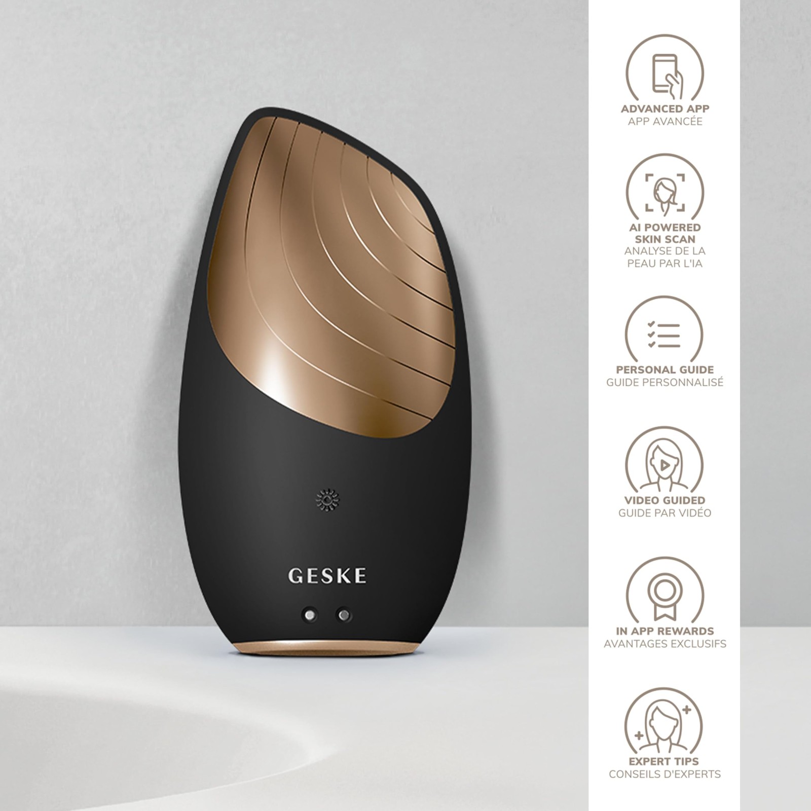GESKE SmartAppGuided™ Sonic Thermo Facial Brush | 6 in 1 | Skin Gray