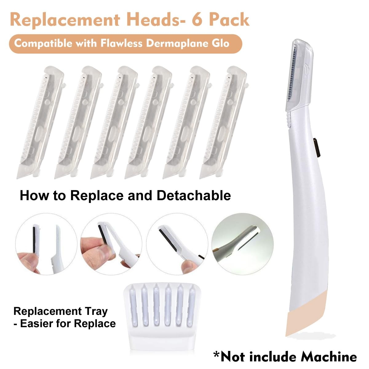 6 Pack Heads for Finishing Touch Flawless Dermaplane Glo Facial Exfoliation T…