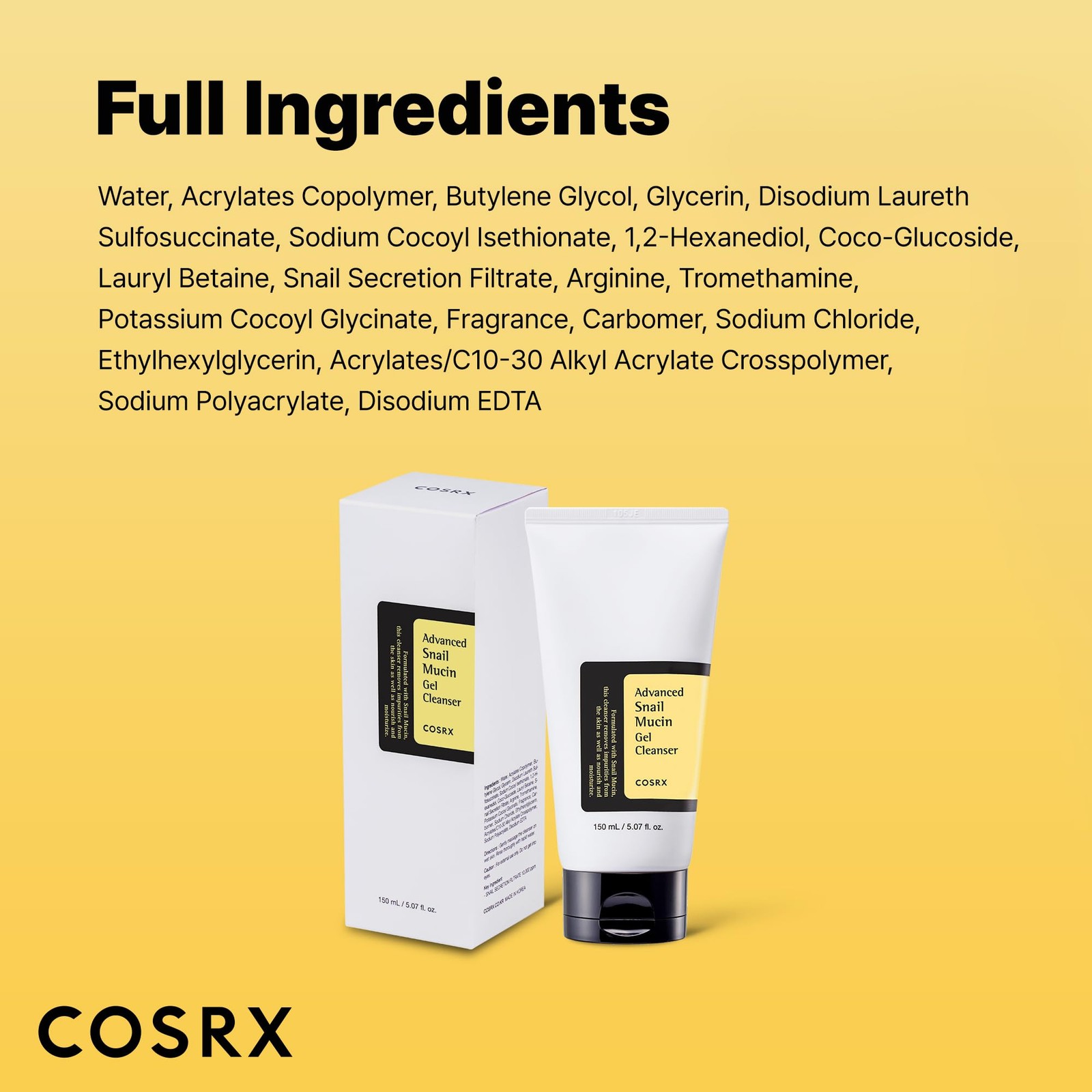 COSRX Advanced Snail Mucin Gel Cleanser, 5.07 Fl Oz / Ounce (Pack of 1)