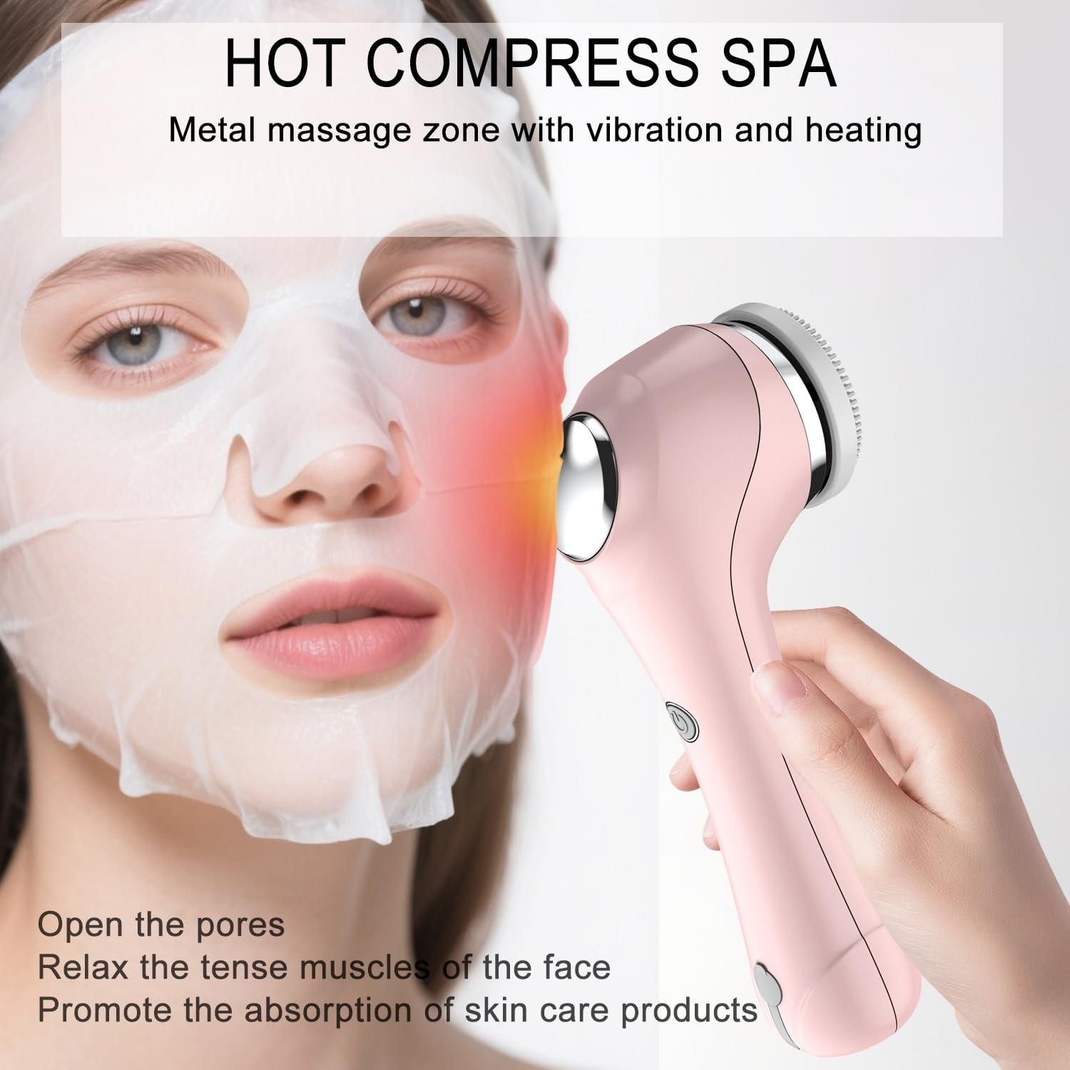 Rotating Cleansing Brush with 4 Replaceable Heads, Heated Metal Massage Head …