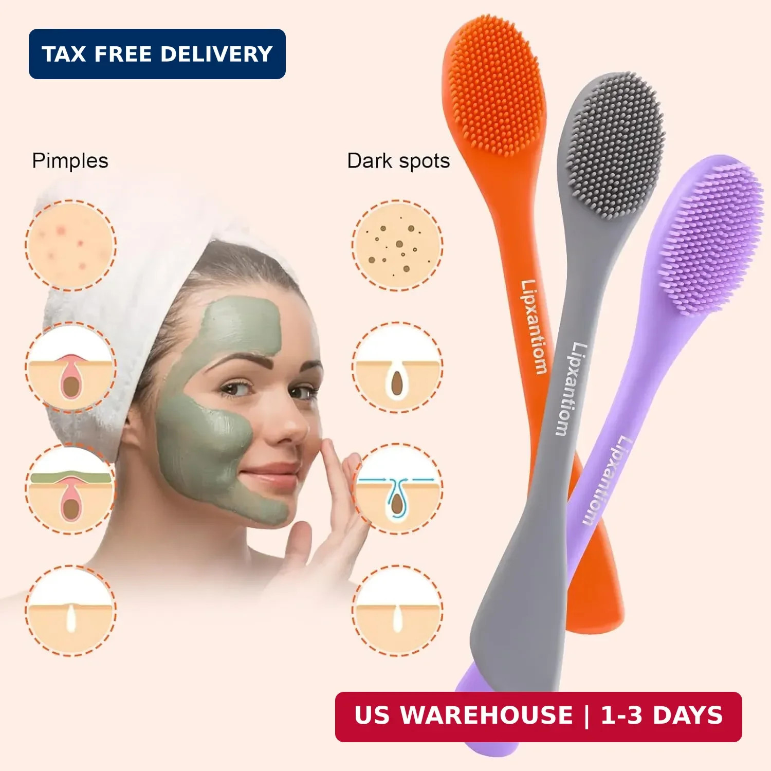 3 Pcs Silicone Facial Cleansing Brush, 2 in 1 Face Mask Applicator and Pore Clea