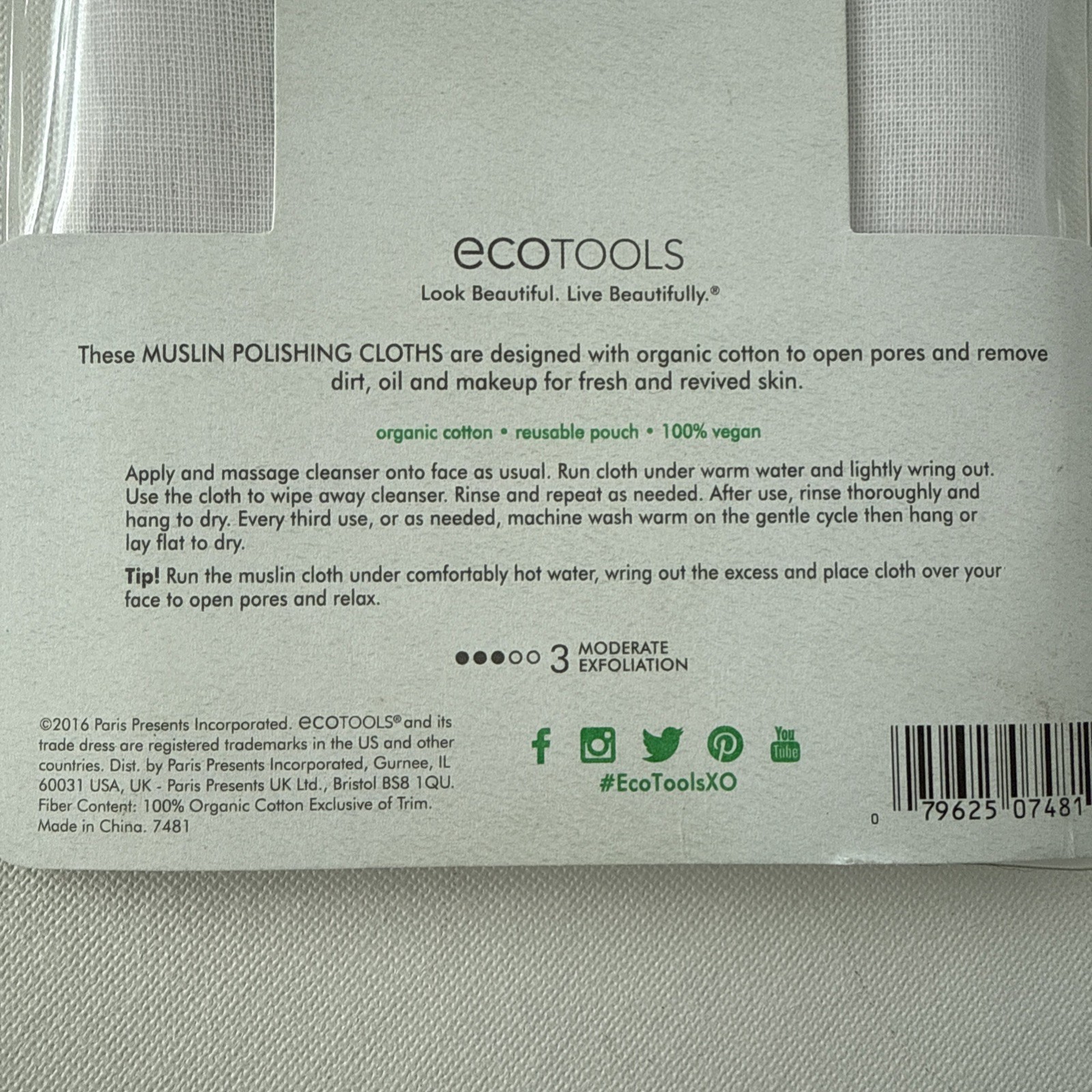 Ecotools Muslin Polishing Face Cloths Beauty Organic Cotton Remove Makeup