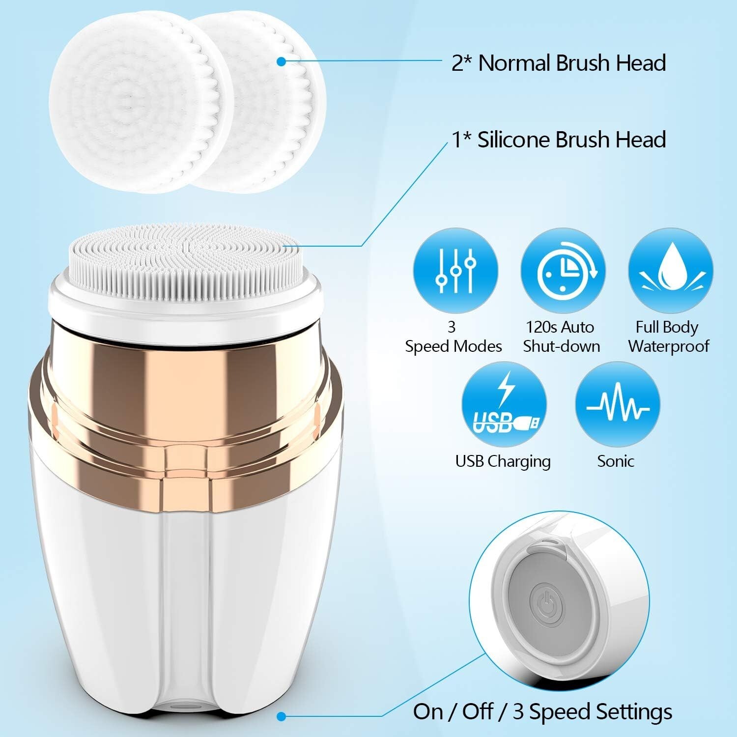 ,COOFO Sonic Waterproof Rechargeable Face Cleanser System