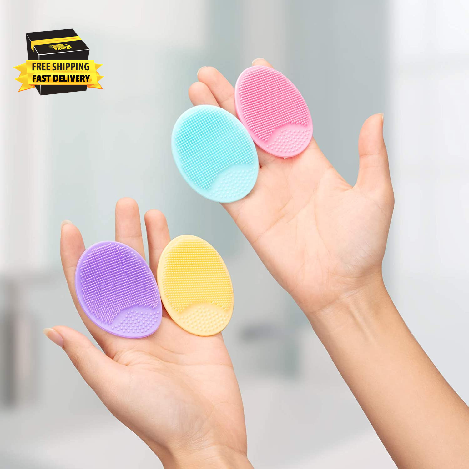 4 Pack Face Scrubber, Soft Silicone Facial Cleansing Brush Face Exfoliator Black