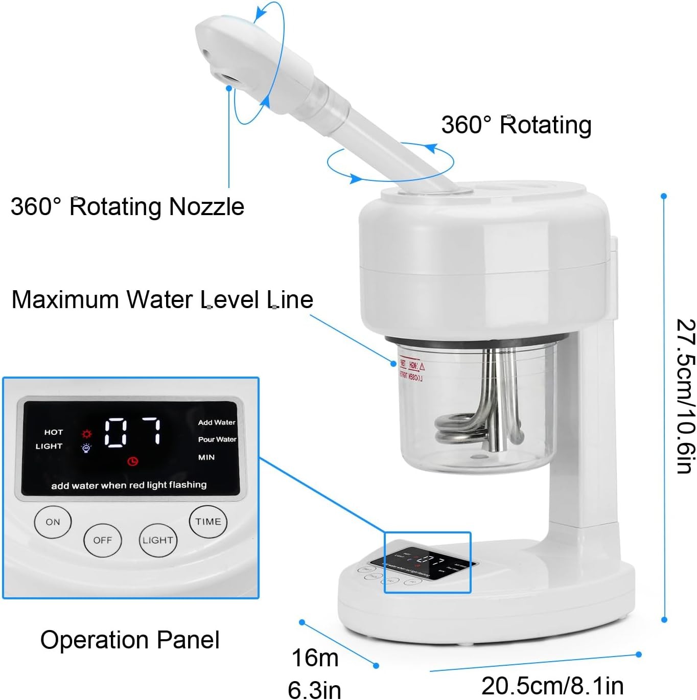 Esthetician Spa Facial Steamer 360° Rotating Arm Deep Cleaning for Home Salon