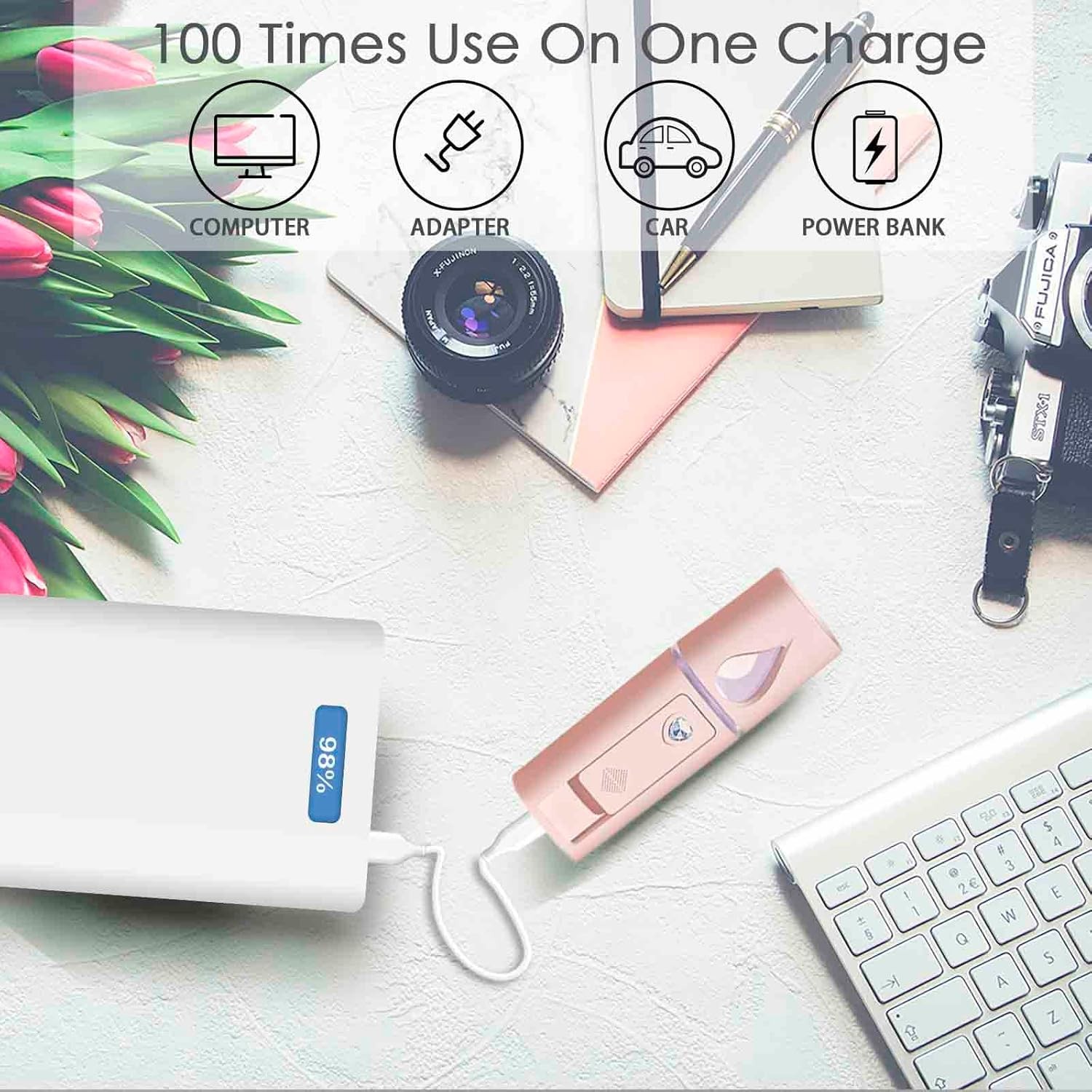 GIVERARE Nano Facial Steamer USB Mini Mister Hydrating Mist Sprayer Pink