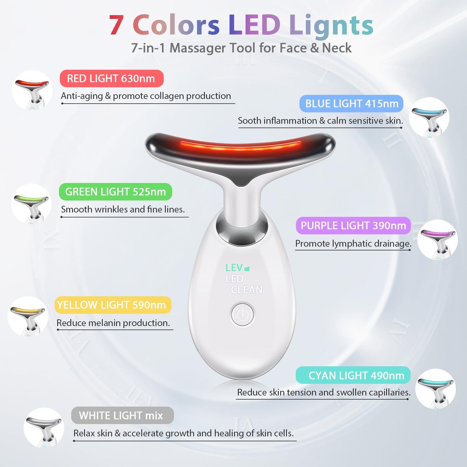 3 in 1 Face 𝖲cuIpting Tool, 7 Color Mode, Facial Massager for and White