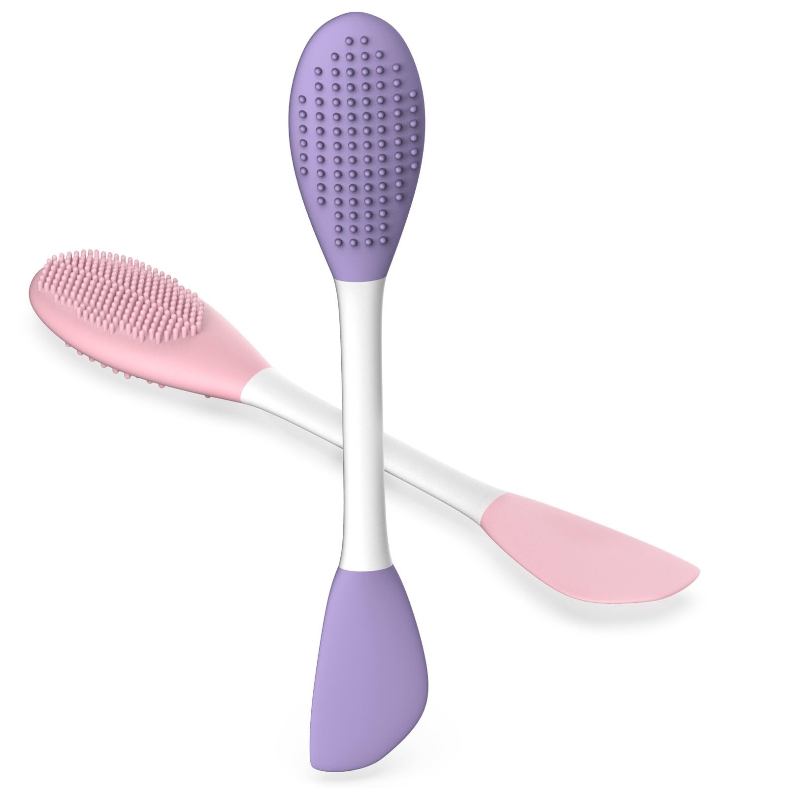 Silicone Pore Cleansing Brush Set, 2PCs Face Mask Applicator Spatula & Purple