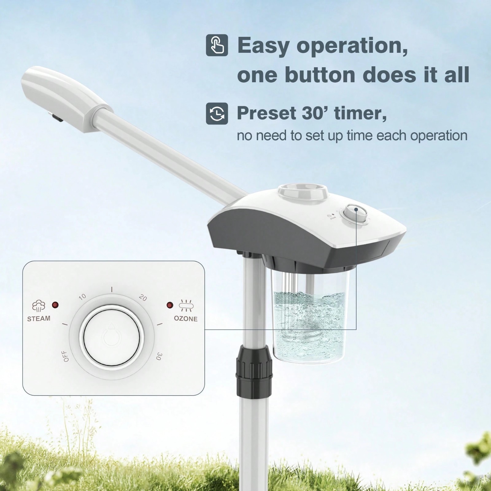 2-in-1 Facial Steamer 3X Magnifying Lamp Rolling Spa Salon Timer