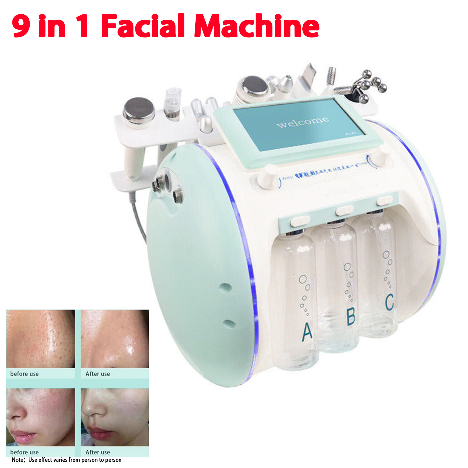 9 in 1 Facial Machine Beauty Instrument Hydrogen Oxygen Small Bubble Clean Skin