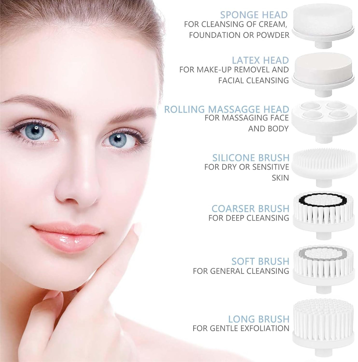 Rechargeable Facial Cleansing Spin Brush Set 7 Heads Exfoliating System