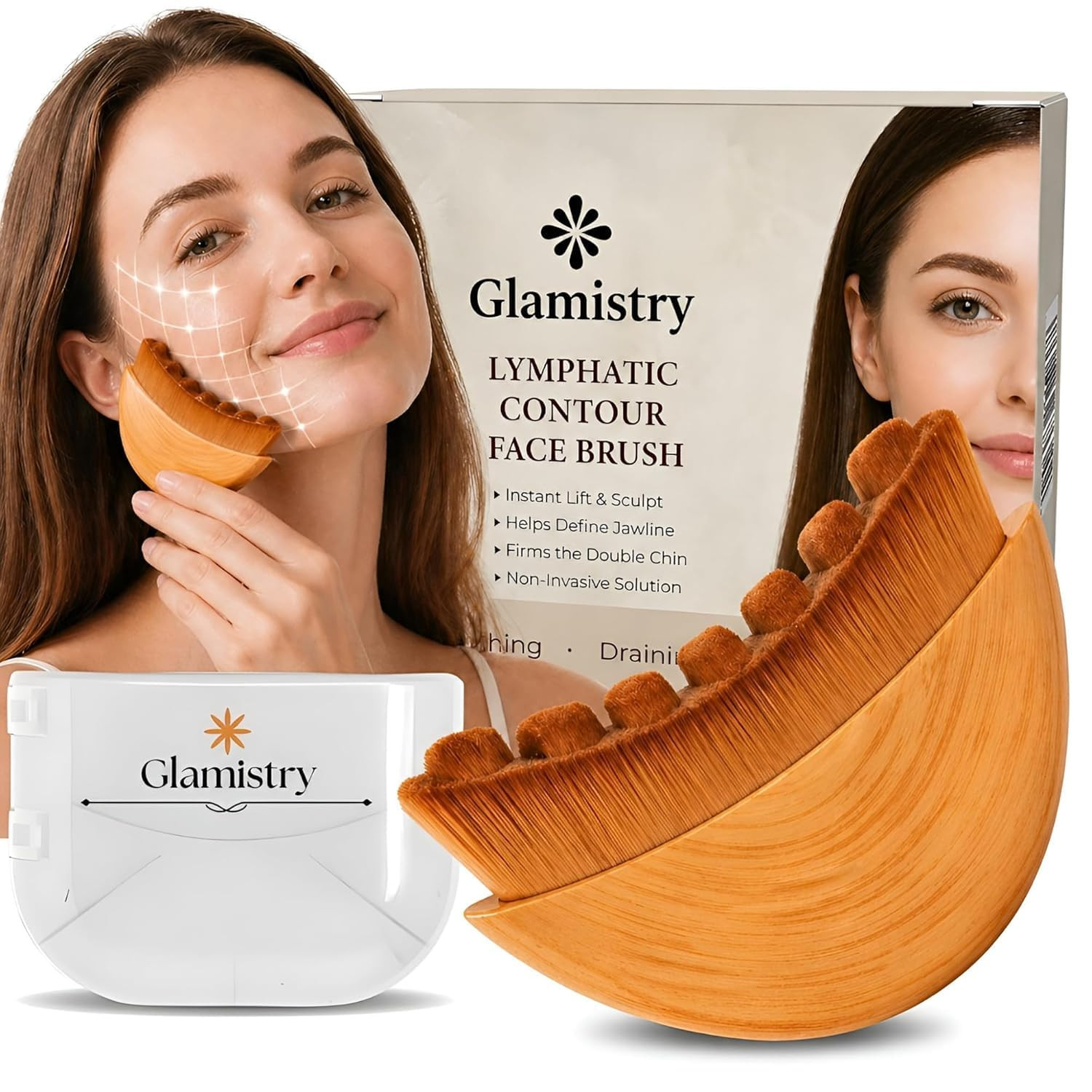 Lymphatic Contour Face Brush with Soft Synthetic Bristles, Lymphatic Drainage Ma