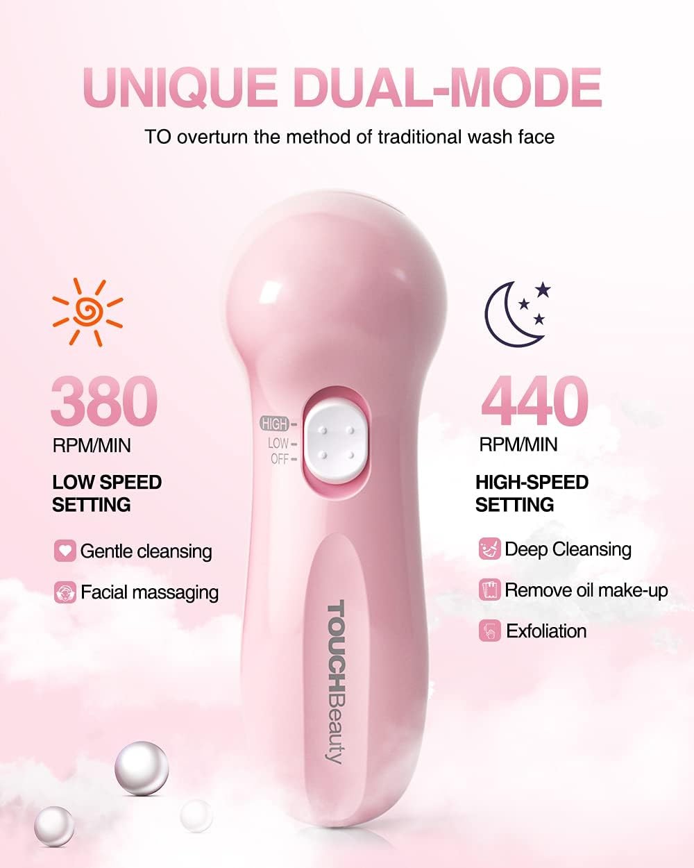 Electric Facial Cleansing Brush for Women, 3-in-1 Face Cleanser and Exfoliator B