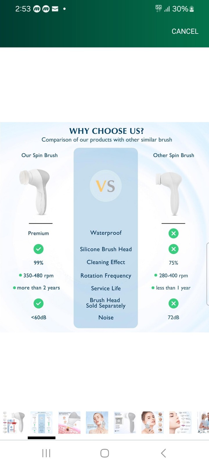 COSLUS Facial Cleansing Brush Silicone Face Scrubber: 7 in 1 FBS-D Electric Ma..