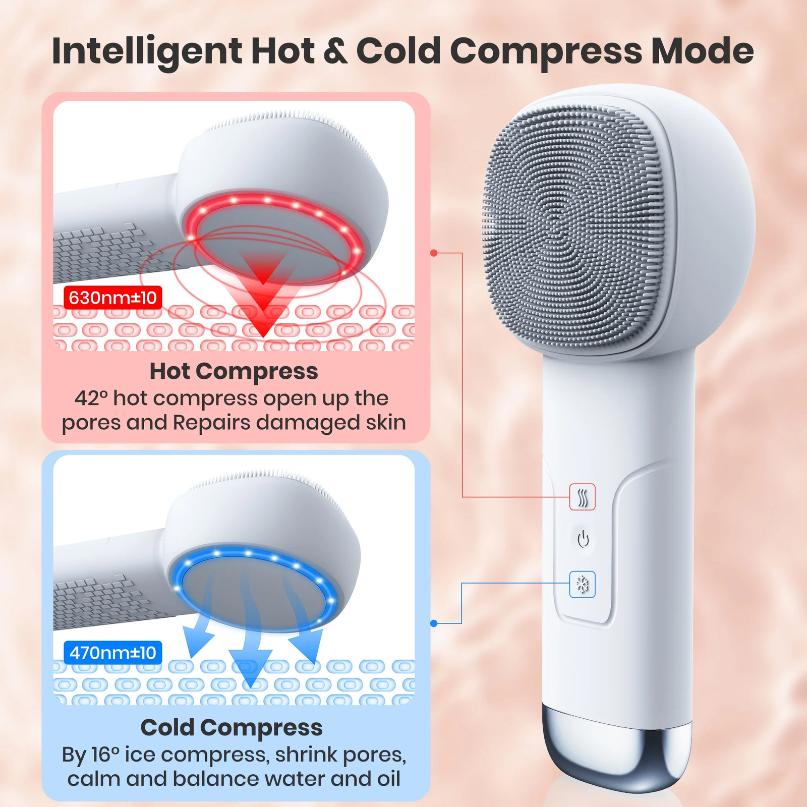 Electric Silicone Facial Cleansing Brush, Face Scrubber with Hot & Cold Care