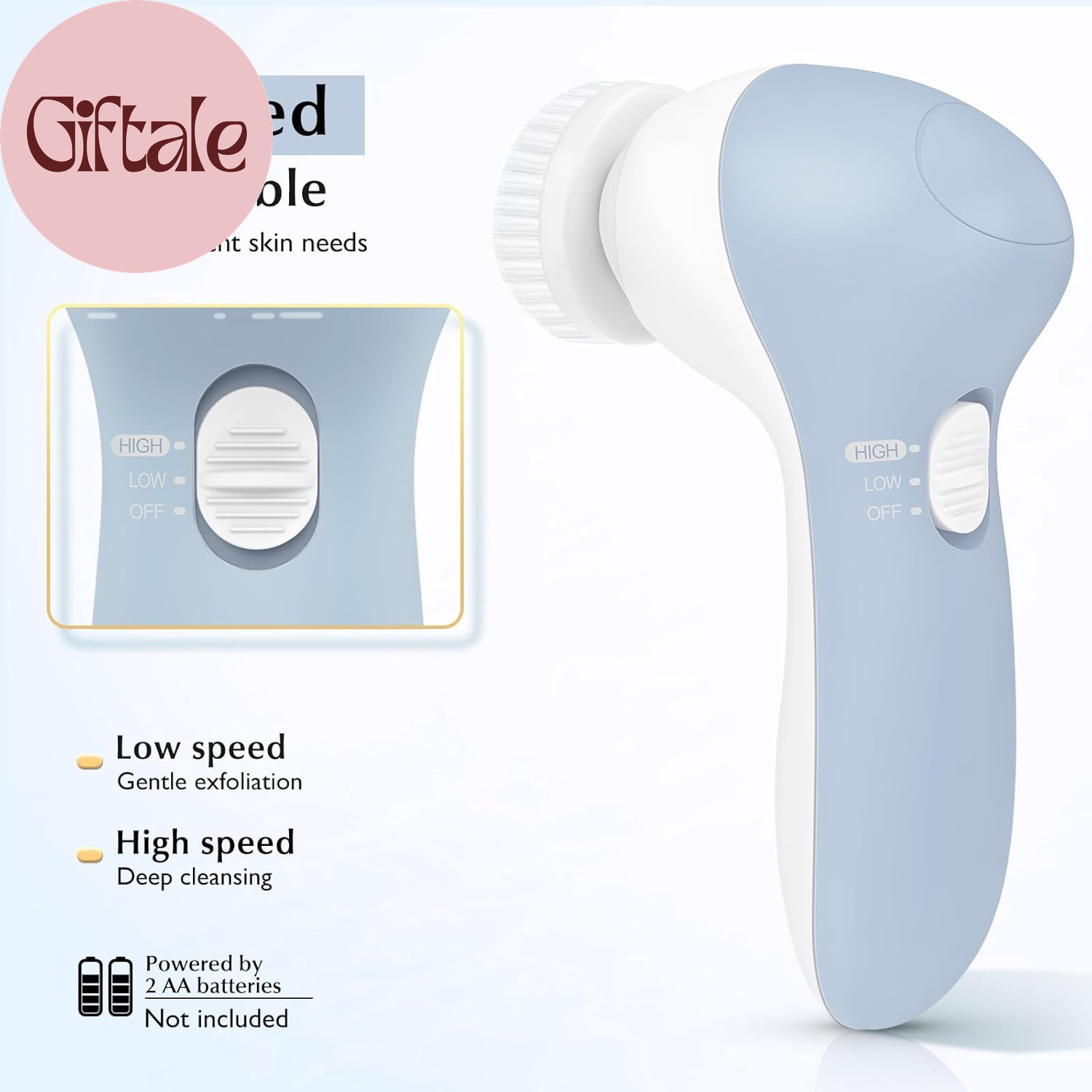Facial Cleansing Brush Silicone Face Scrubber: 2 In1 FBS-D Electric Exfoliating