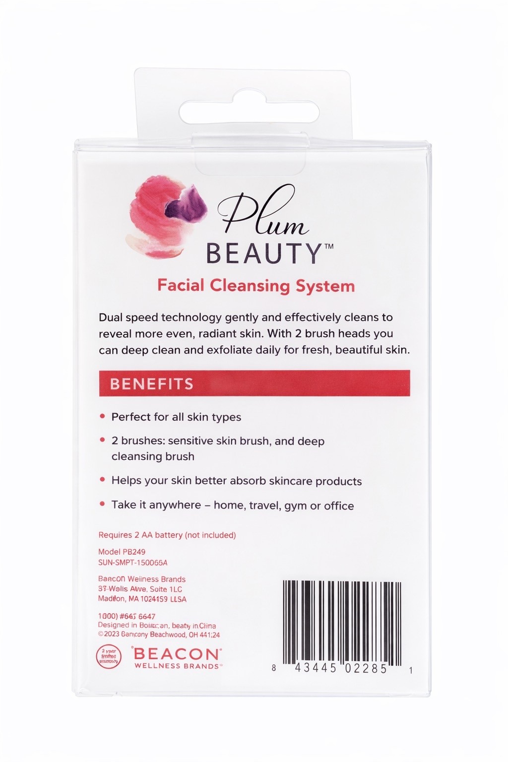 Plum Beauty Facial Cleansing System 2 Brush Heads Cleanses & Exfoliates