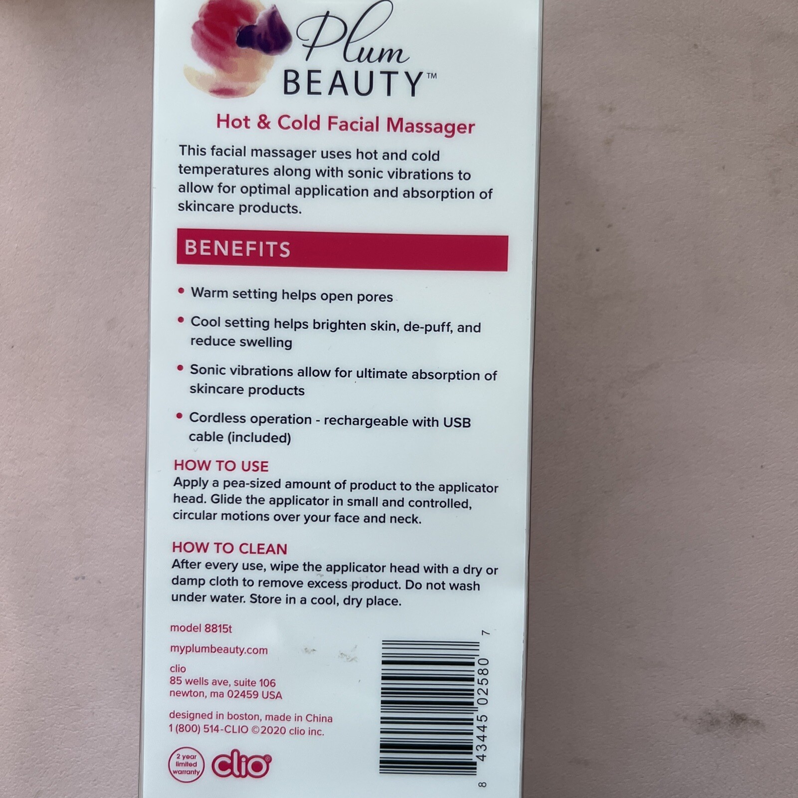 Plum Beauty Hot & Cold Facial Massager, NIB (HB1)