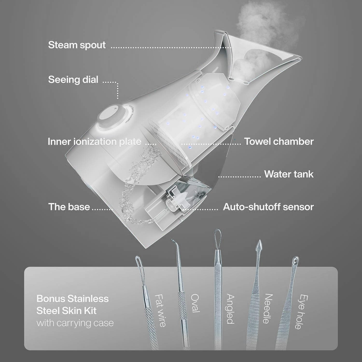 Nanosteamer Large 3-In-1 Nano Ionic Facial Steamer with Precise Temp Control – H