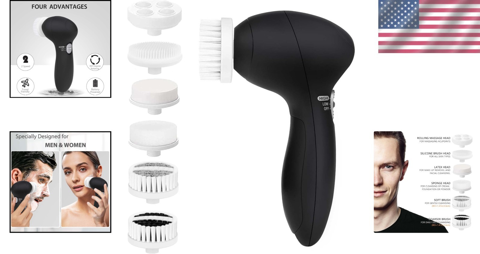 Electric Face Brush 6 Brush Heads Deep Cleansing Exfoliating Beauty Tool