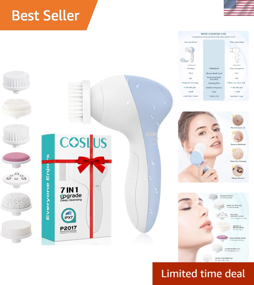 Portable 7-in-1 Facial Scrubber – Gentle Exfoliation & Deep Cleansing Device