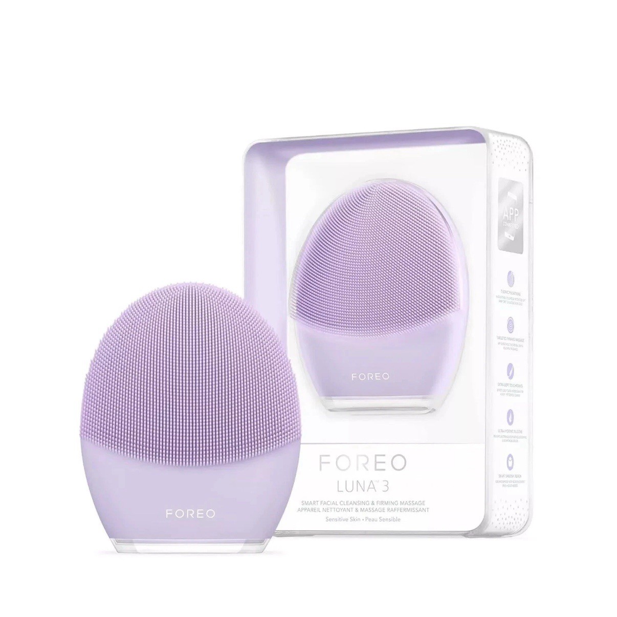FOREO LUNA 3 Facial Cleansing Brush & Massager – Sensitive Skin + Cleanser – New