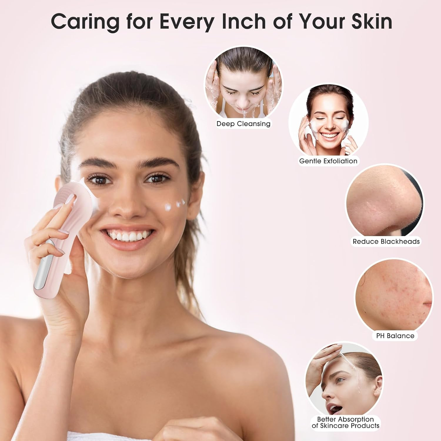 Electric Facial Cleansing Brush, USB Rechargeable Face Scrubber & Massager