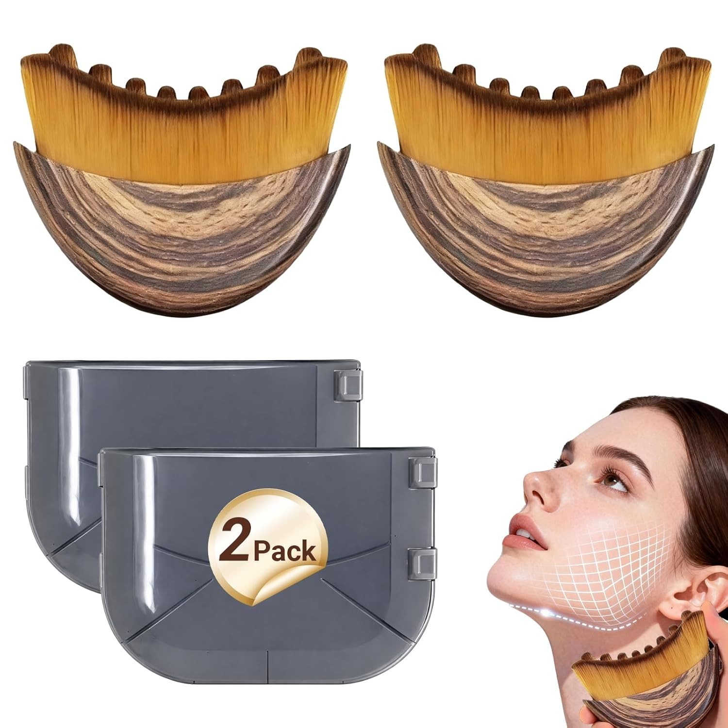 Lymphatic Face Massage Brush 2 Pack Jawline Contour Puffiness Reducer Tool