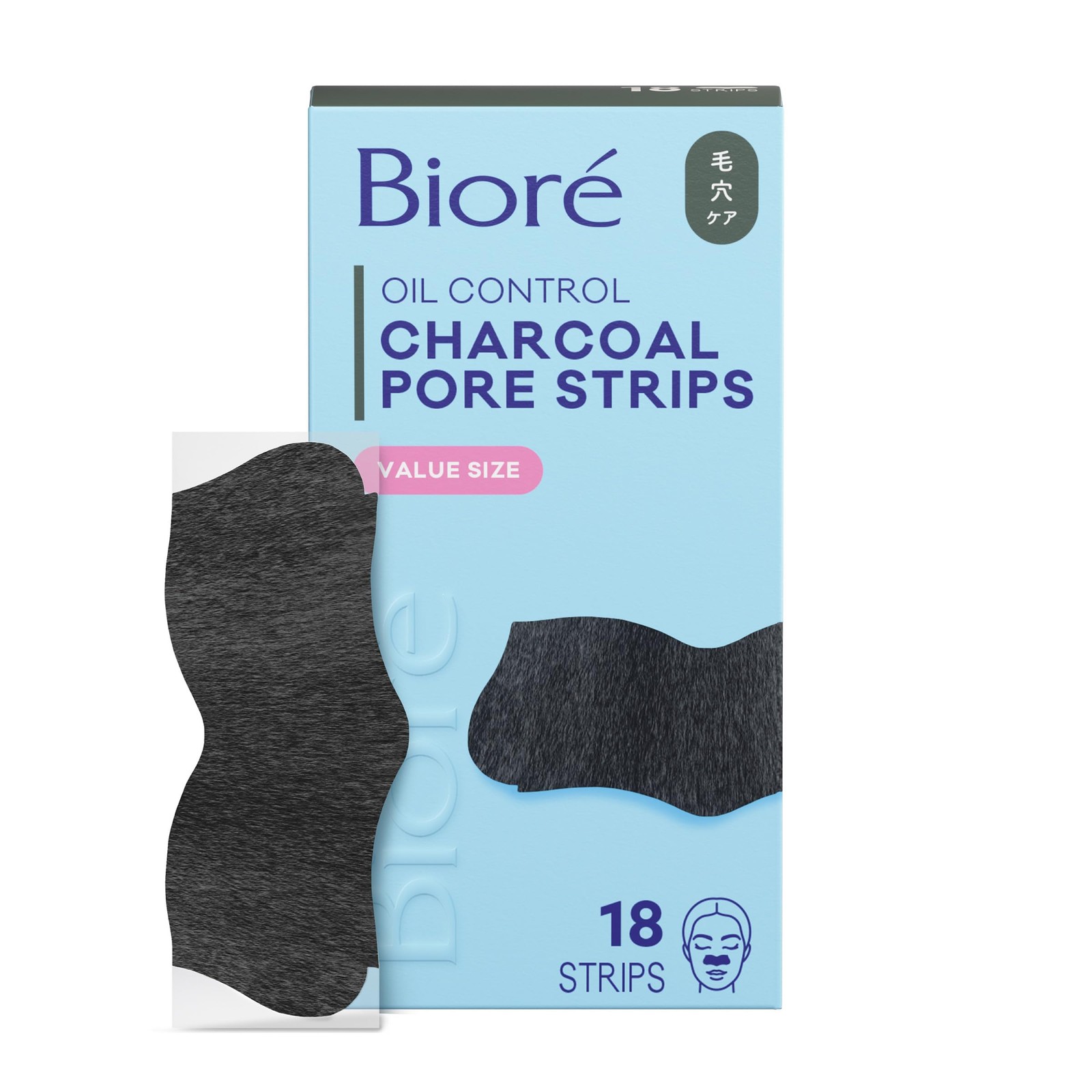 Biore Charcoal Deep Cleansing Pore Strips, Nose 18 Count (Pack of 1), White