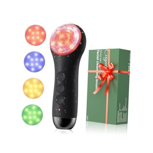 Face Scrubber, Electric Facial Cleansing Brush () | 4 LED Light, 5 Black