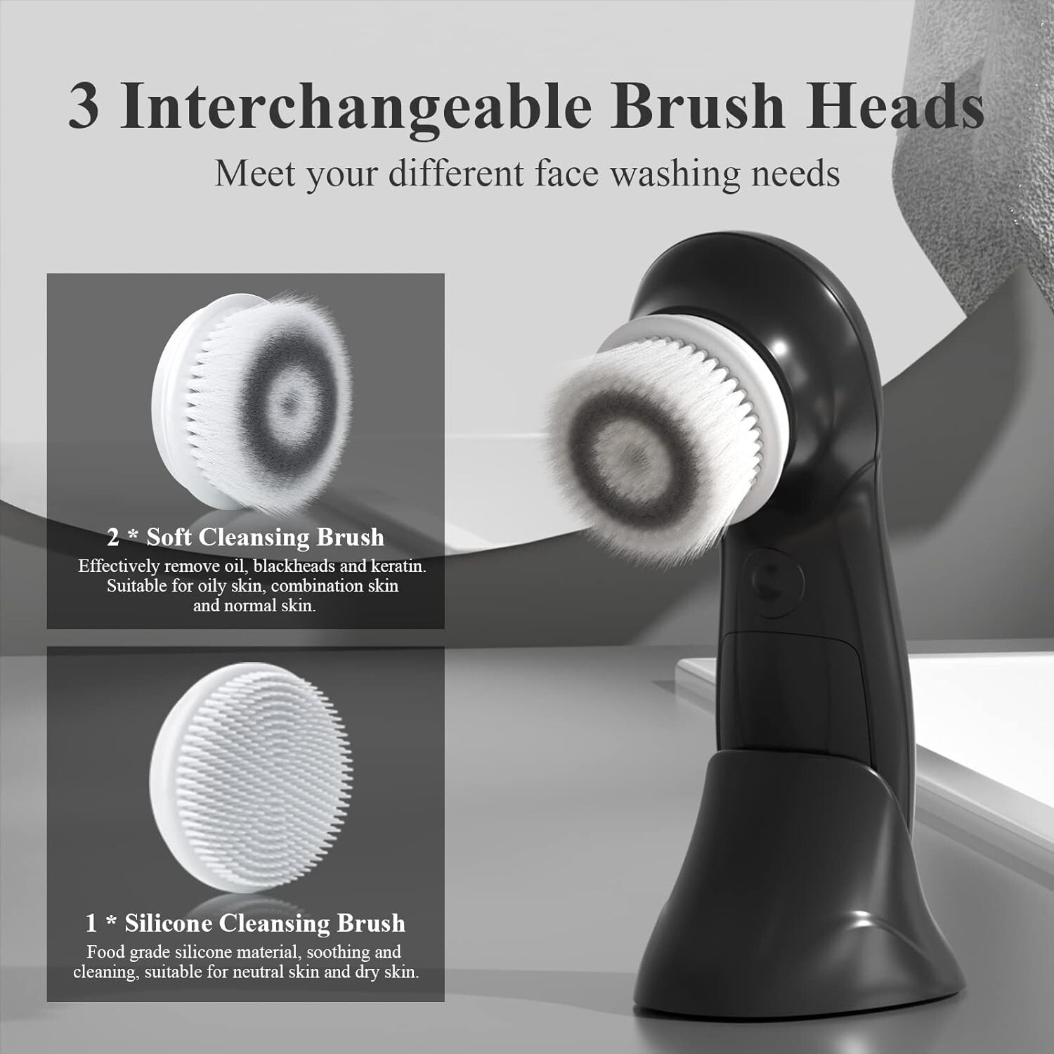 Facial Cleansing Brush for Men Face Scrubber with Advanced PBT Bristles Spin