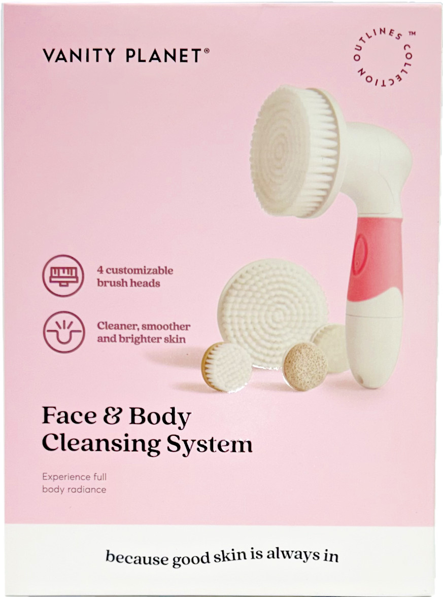 Vanity Planet Face & Body Daily Cleansing System Outlines Exfoliator White Pink