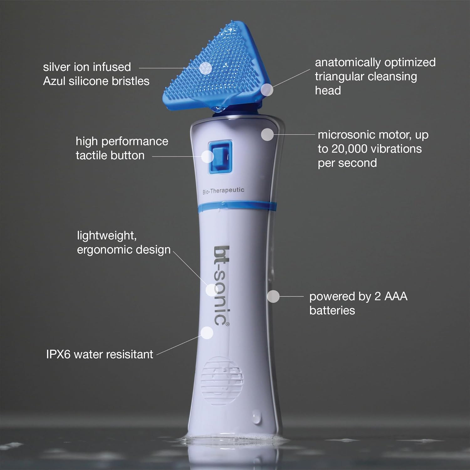 Bt-Sonic Facial Cleansing Brush, Microsonic Handheld Silicone Face Cleanser, Exc
