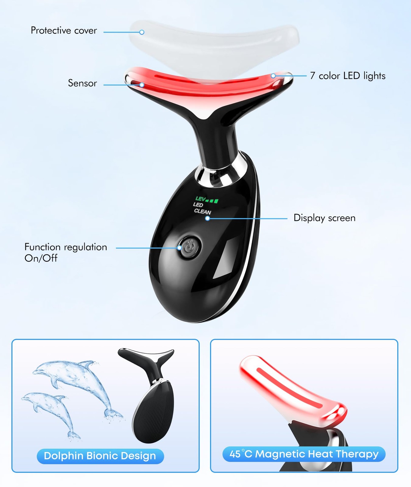 Trinity Microcurrent Facial Machine Black 7 Color Modes Face Massager Tool