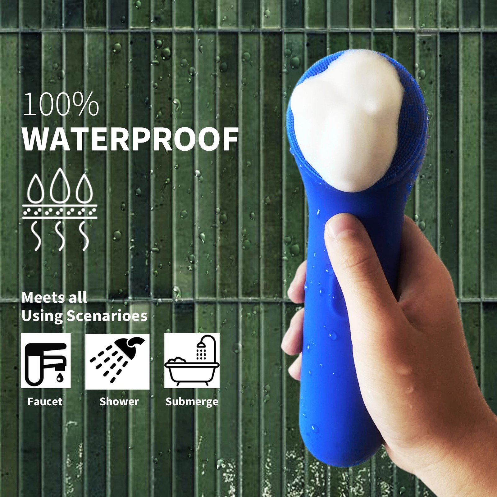 Premium Facial Cleansing Brush,Waterproof Face Scrubber,Spin & Sonic Blue