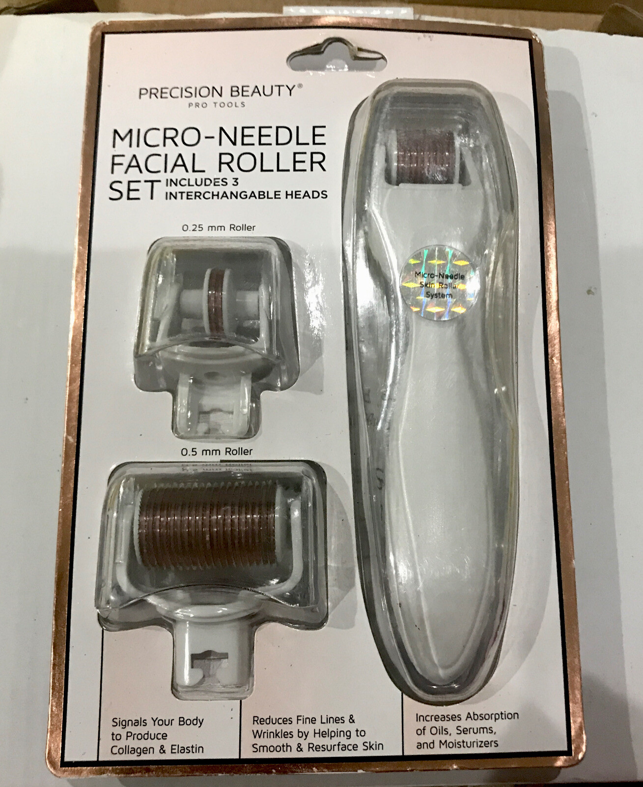 Precision Beauty Rose Quartz Facial Micro Needle Derma Roller Set with 3 Heads