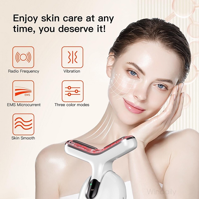 Face Neck Lifting Device Vibration EMS Facial Massager LED Light Therapy Machine