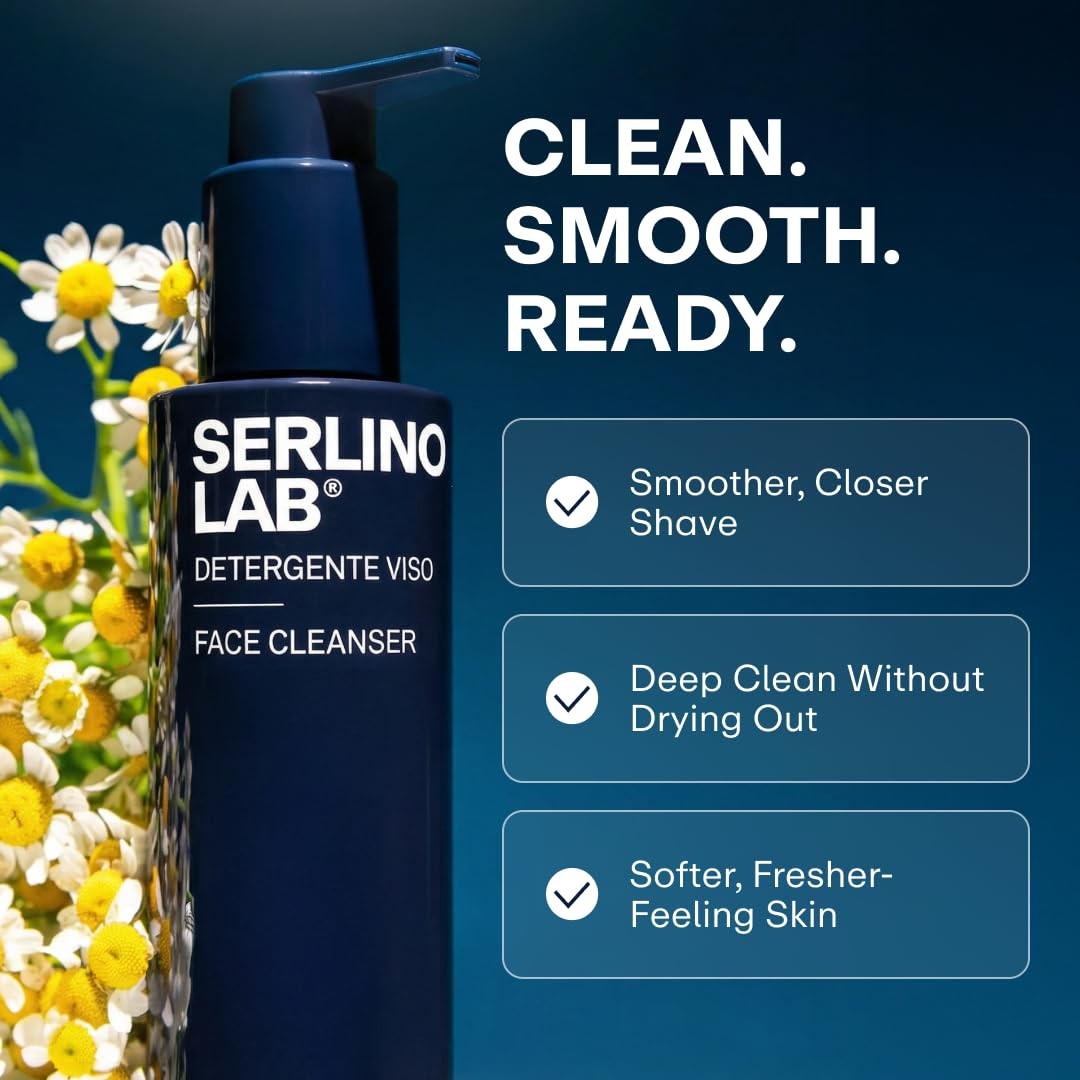 Serlino Lab Men’s Facial Cleanser, Moisturizing 3.38 Fl Oz (Pack of 1), Clear