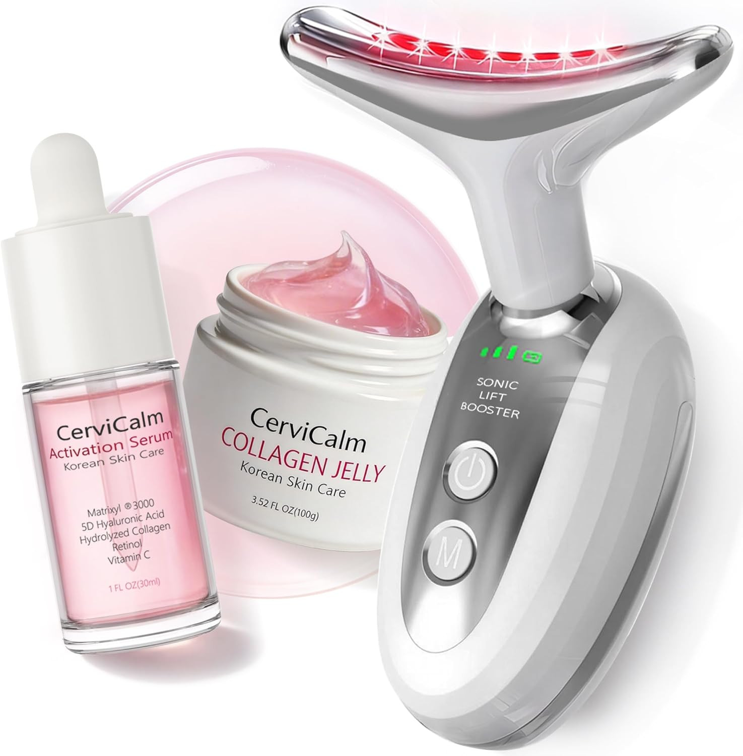 Red Light Face and Neck Beauty Device,3-In-1 Facial Massager Tool with LED, Heat